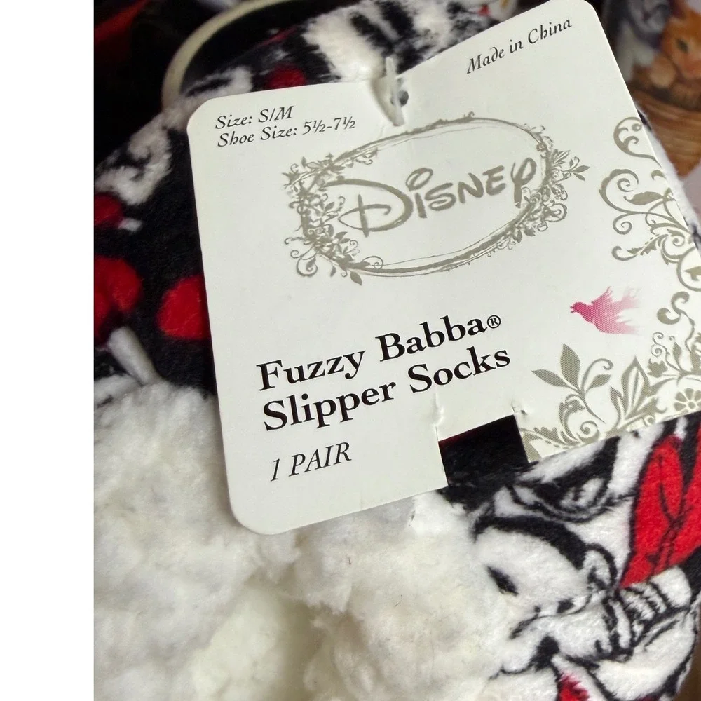 Disney Minnie Mouse‎ Fuzzy Slipper Socks Kids SM 5.5-7.5 Red Sherpa Lined NWT